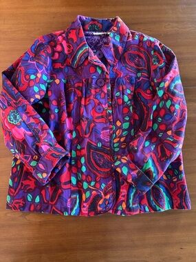 Vintage 80s 90s Colorful Abstract  Jacket Petite Large Cotton Funky Jacket